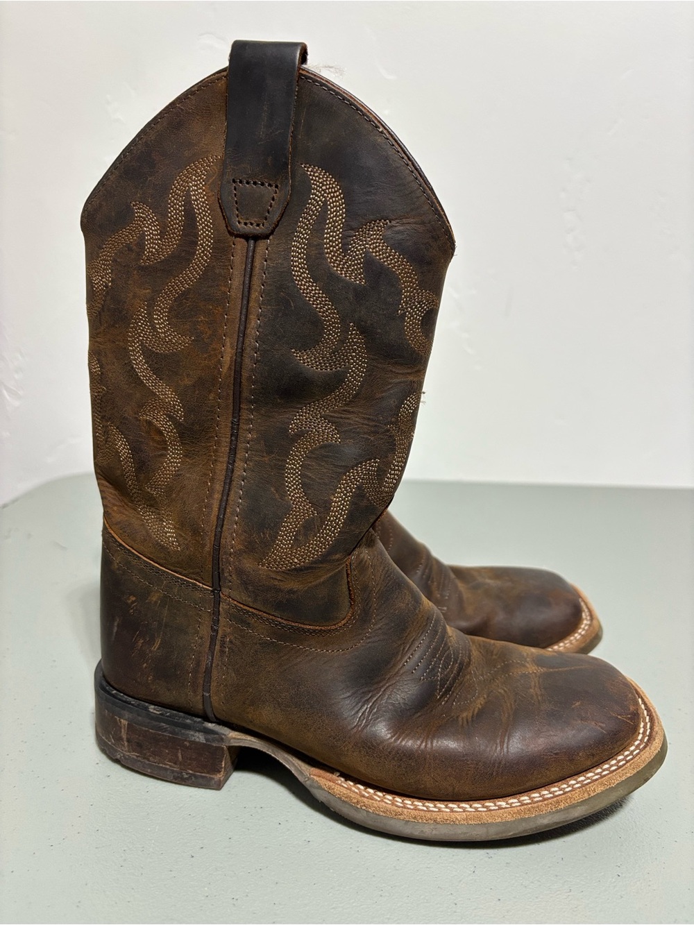 Cody James Boys Youth Brown Leather Cowboy Boots Western Ranch Rodeo Size 2 D
